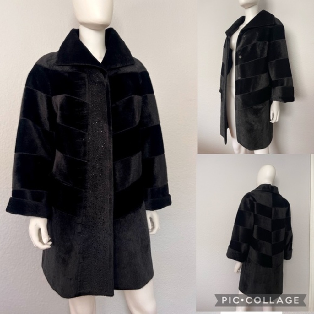 NWT WOMEN COAT OVERSIZED BLACK‎ LINED OUTERWEAR JACKET PAGLAN SLEEVES RHINESTONE